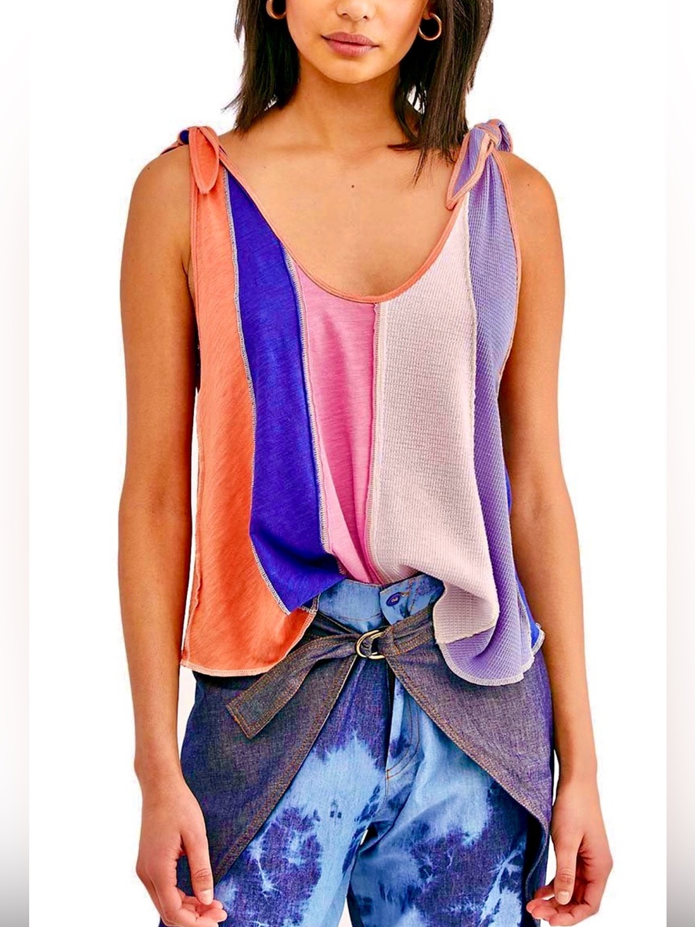 🌺🎉HP🎉🌺 NWT Free People Carousel Stripe Tie Shoulder Top - Picture 2 of 16
